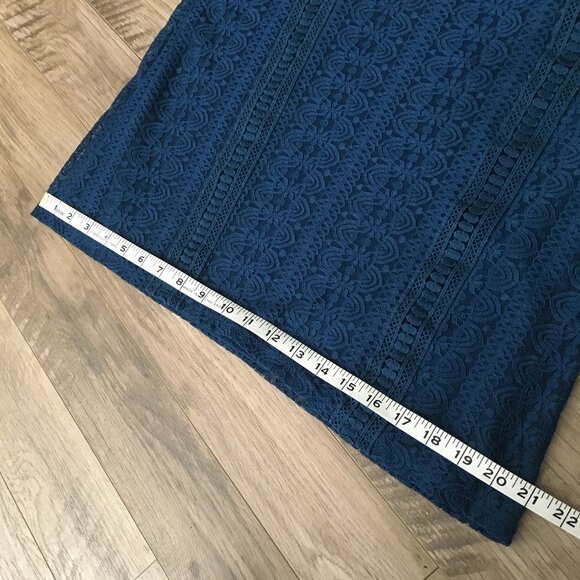 Cable & Gauge Peacock Blue Lacy Short Sleeve Lolita Mock Neck Top - Picture 14 of 16